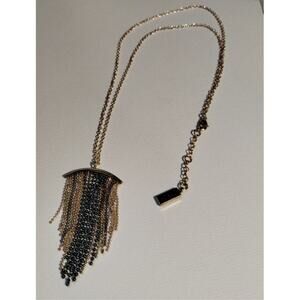 Jessica Simpson Black & Gold Tone Fringe Chain Link Dainty Necklace